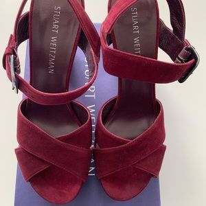Stuart Weitzman Burgundy Suede Platform Sandals